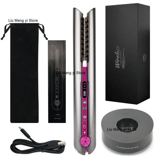 Portable Hair Straightener with Charging Base Wireless Straightening Iron Floading Plate and Comb PTC Hair Straightening Device